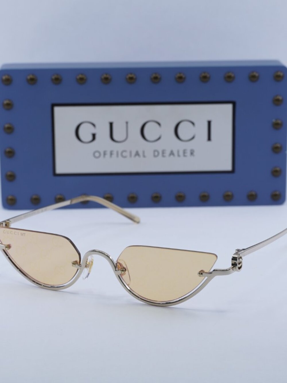 Gucci GG1603S 004 Cat Eye Sunglasses - Gold/Rose Mirror to Dark Yellow
